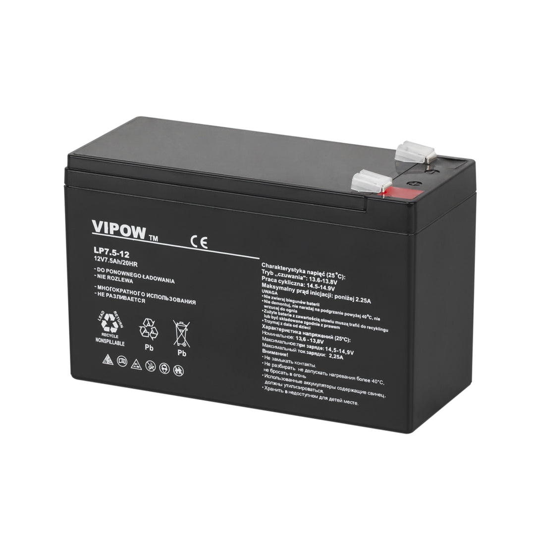 Vipow gél akkumulátor, karbantartásmentes, hosszú élettartamú, 12V 7.5Ah