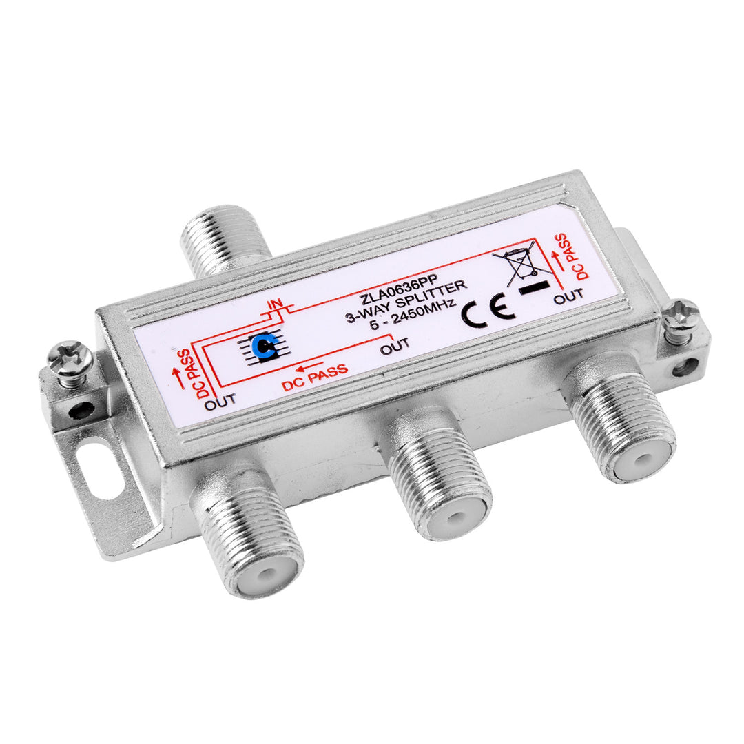 F-sat splitter 3 kimenet 5-2450 MHz DC csatlakozás: F foglalat
