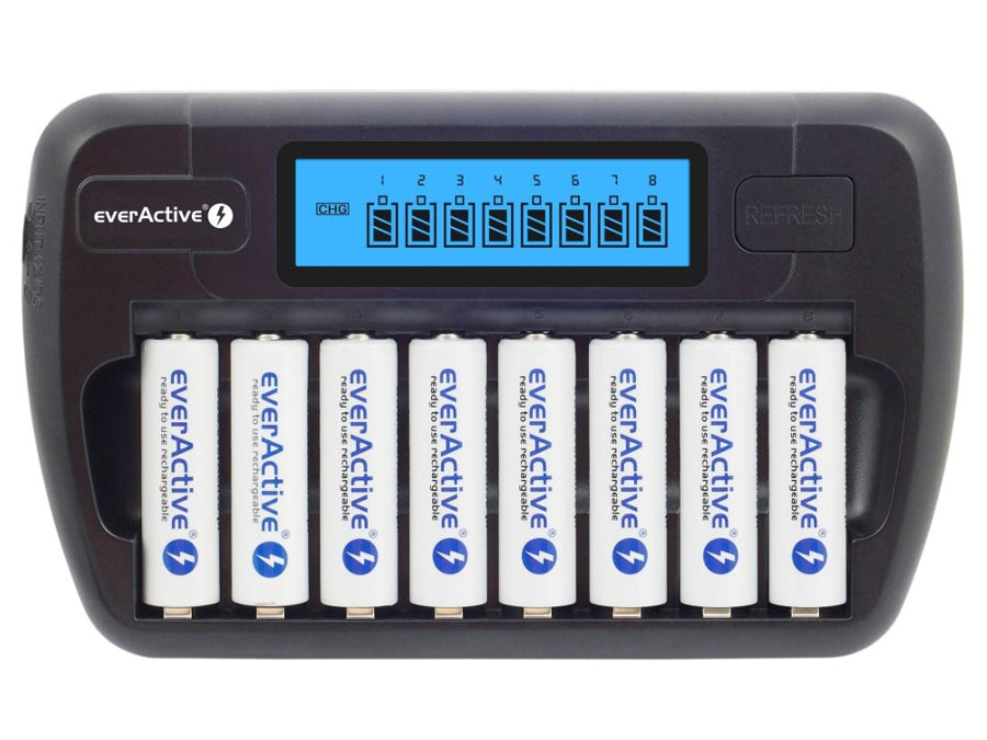 EverActive NC-800 professzionális akkumulátortöltő 8 akkumulátorral