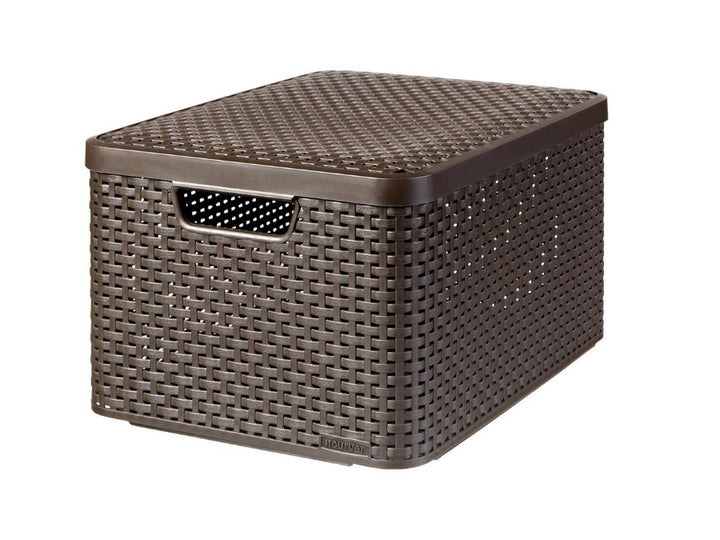 Curver kosár, többcélú, fedővel, sötétbarna, Rattan Style L