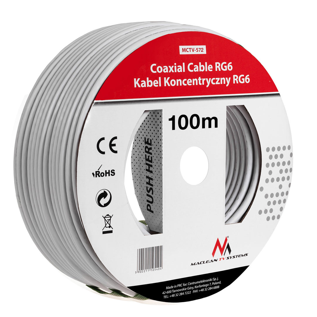 Maclean koaxiális kábel, műholdas antenna kábel, 1.0CCS RG6, 100M, MCTV-572