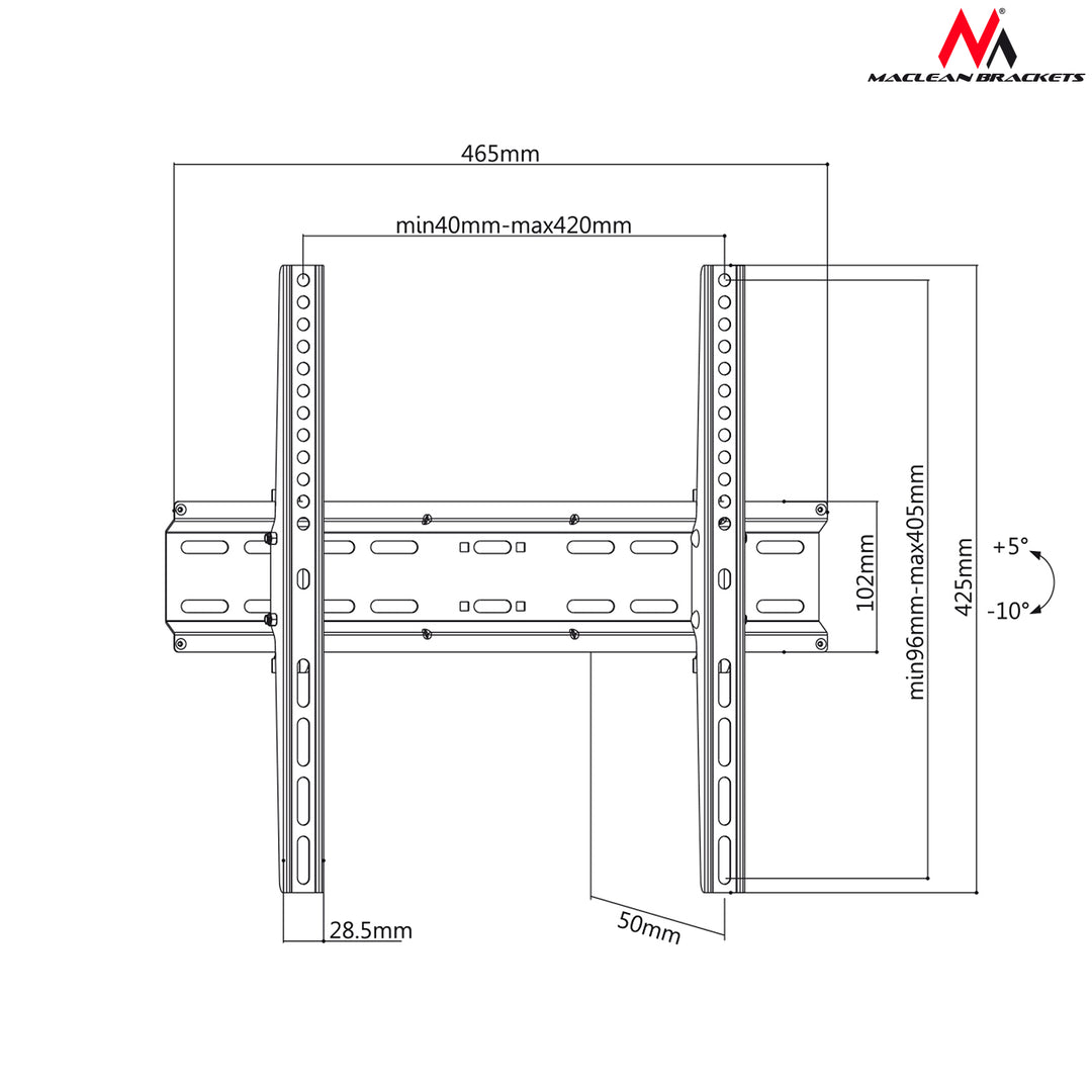 Maclean tartó TV-hez vagy monitorhoz, max VESA 400x400, 32-70", 35kg, fekete, MC-748
