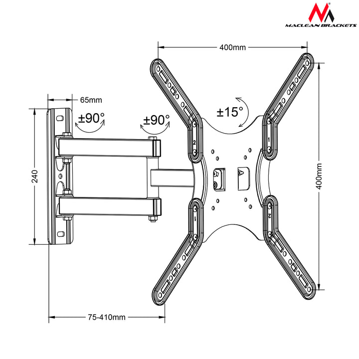 Maclean tartó TV-hez vagy monitorhoz, univerzális, max vesa 400x400, 13-60", 30kg, fekete, MC-759