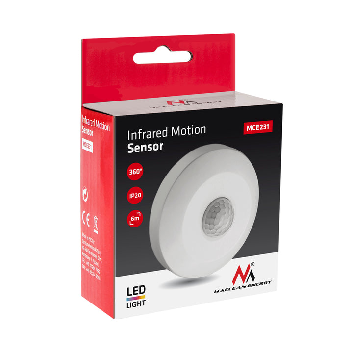 PIR mozgásérzékelő mennyezeti érzékelő Maclean Energy MCE231 max 100W (LED) hatótávolság 6m