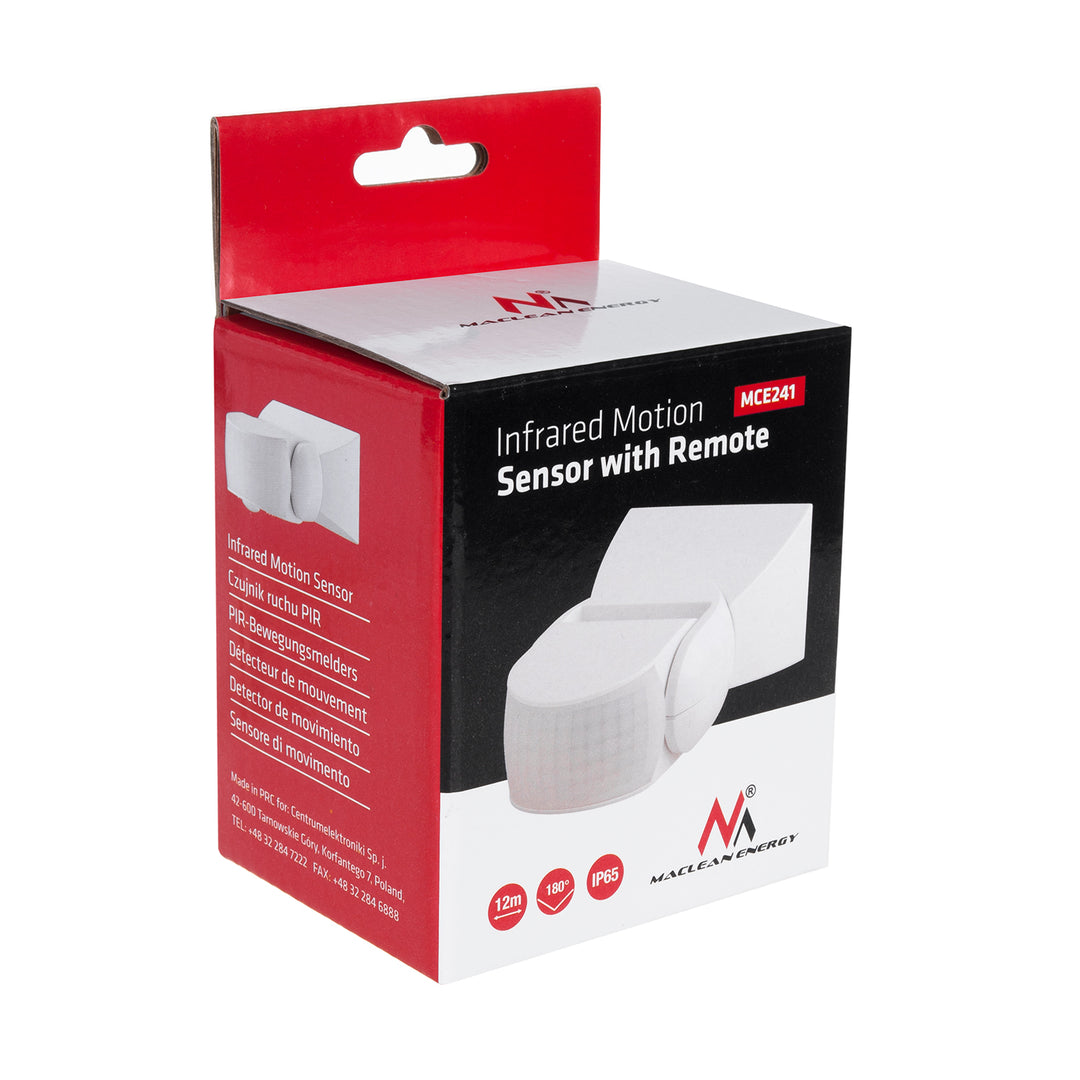 Infravörös mozgásérzékelő távirányítóval IP65, max 800W (izzó), max 1200W (LED) MCE241 Maclean Energy