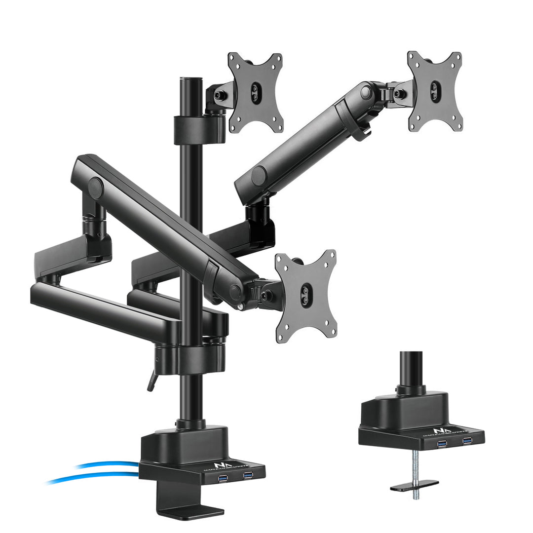 Maclean asztali tartó 3 LCD monitorhoz, VESA 75x75 és 100x100, 2x USB 3.0, 17-27", 3x7kg, MC-811