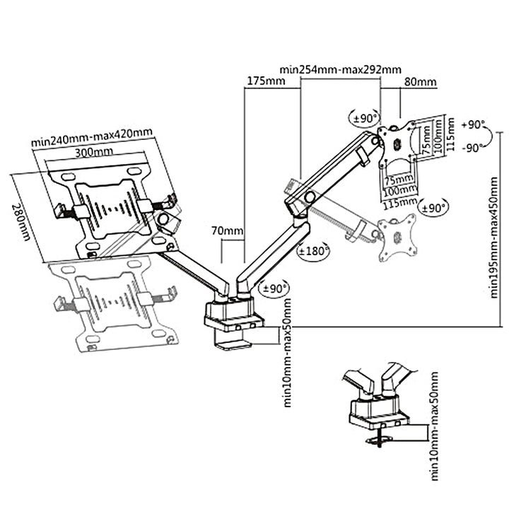 Maclean, Dupla asztali tartó, monitorhoz és laptophoz, Vesa 75x75 100x100, 17"-32", 2x8kg, MC-813