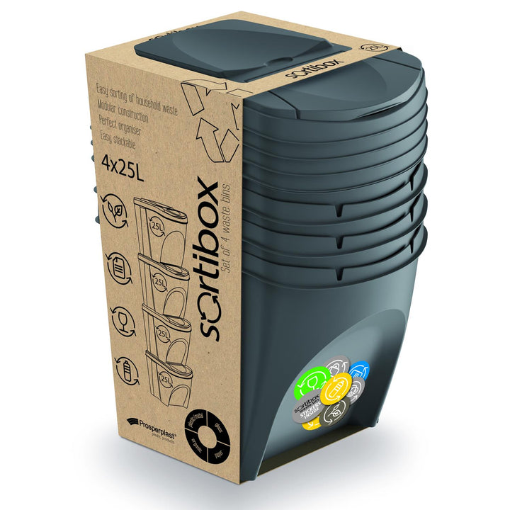 Sortibox újrahasznosító tartályok 4x25L szürke szettje