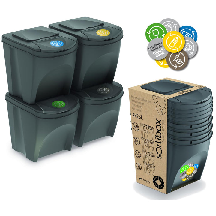 Sortibox újrahasznosító tartályok 4x25L szürke szettje