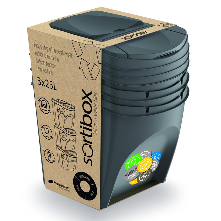 Sortibox hulladékválogató készlet 3x25L szürke