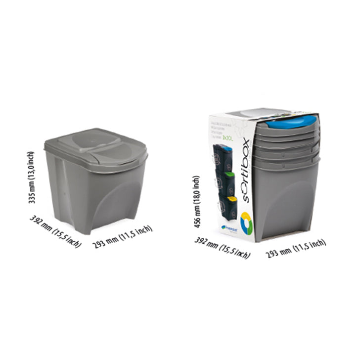 Sortibox hulladékválogató készlet 3x25L szürke