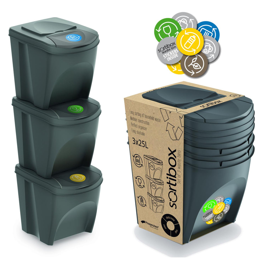Sortibox hulladékválogató készlet 3x25L szürke
