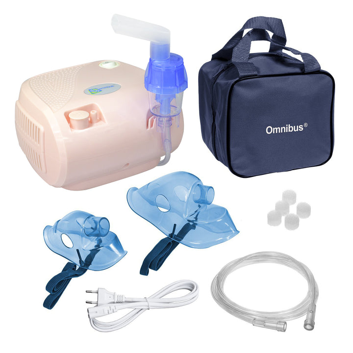 Omnibusz inhalátor, folyamatos működés, 2 maszk, tartalék szűrők, por rózsaszín, BR-CN116B
