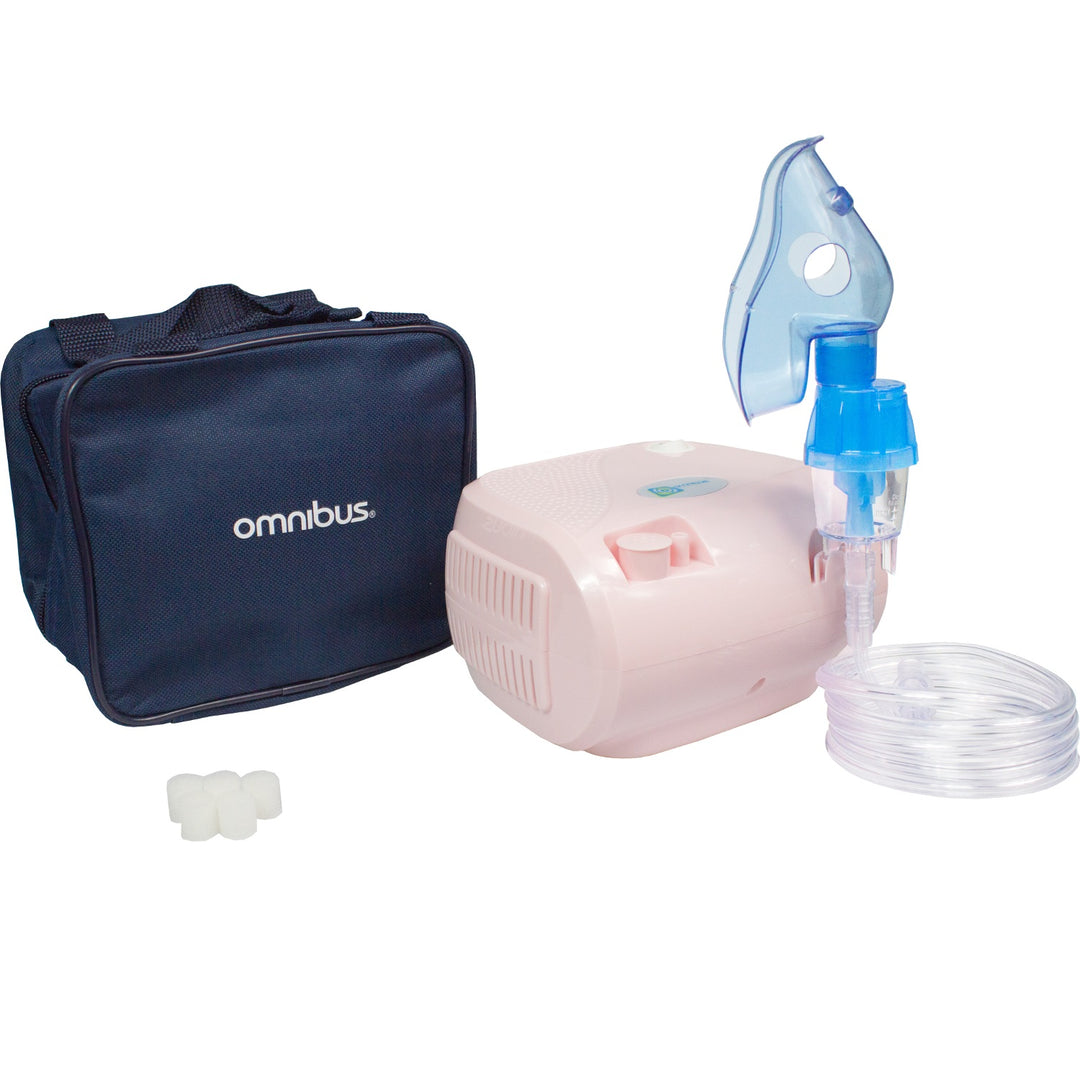 Omnibusz inhalátor, folyamatos működés, 2 maszk, tartalék szűrők, por rózsaszín, BR-CN116B