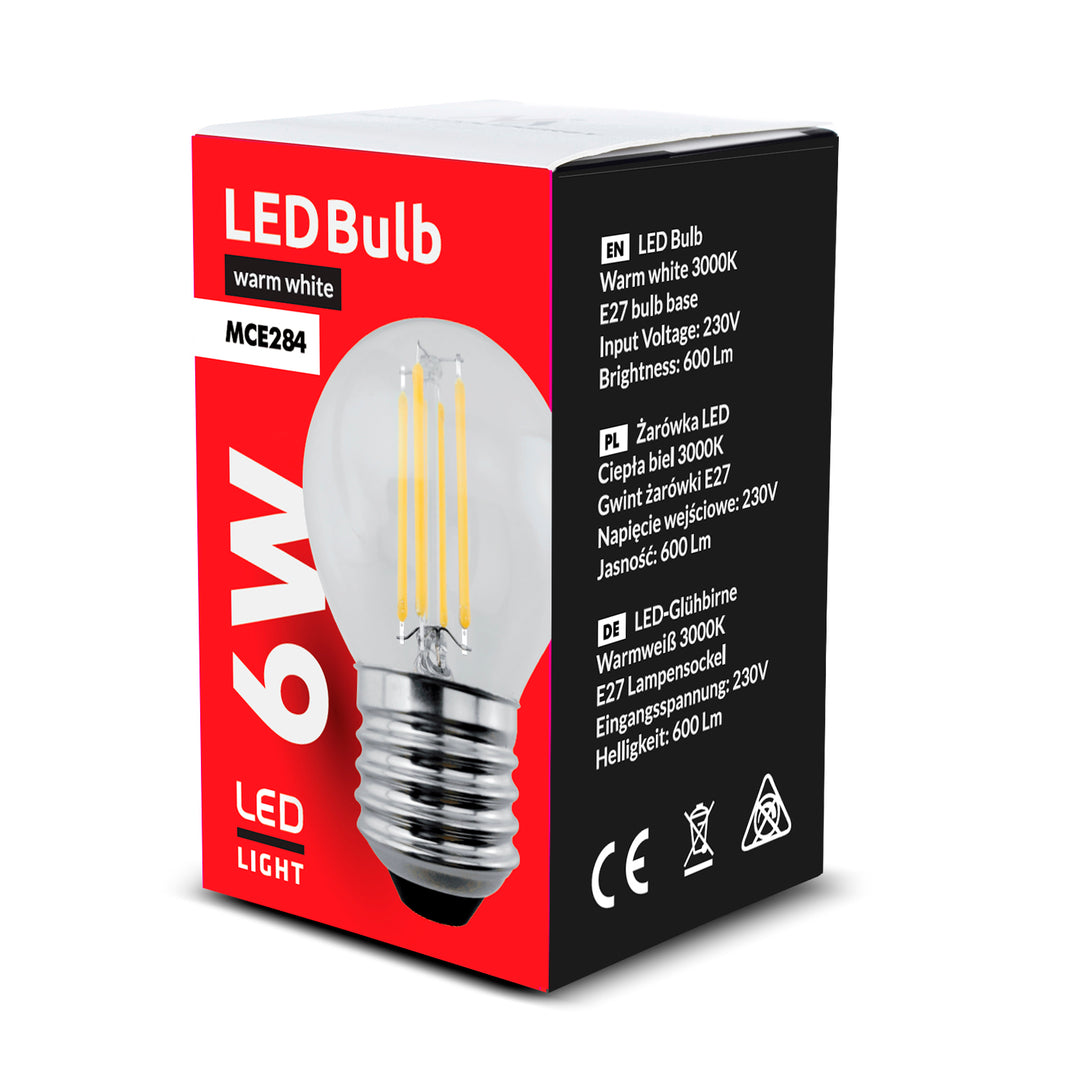 LED izzó E27, 6W 230V Maclean Energy MCE284 WW meleg fehér 3000K 720lm retro edison dekoratív izzó