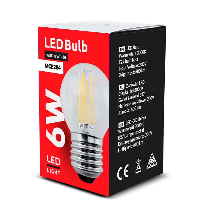 LED izzó E27, 6W 230V Maclean Energy MCE284 WW meleg fehér 3000K 720lm retro edison dekoratív izzó