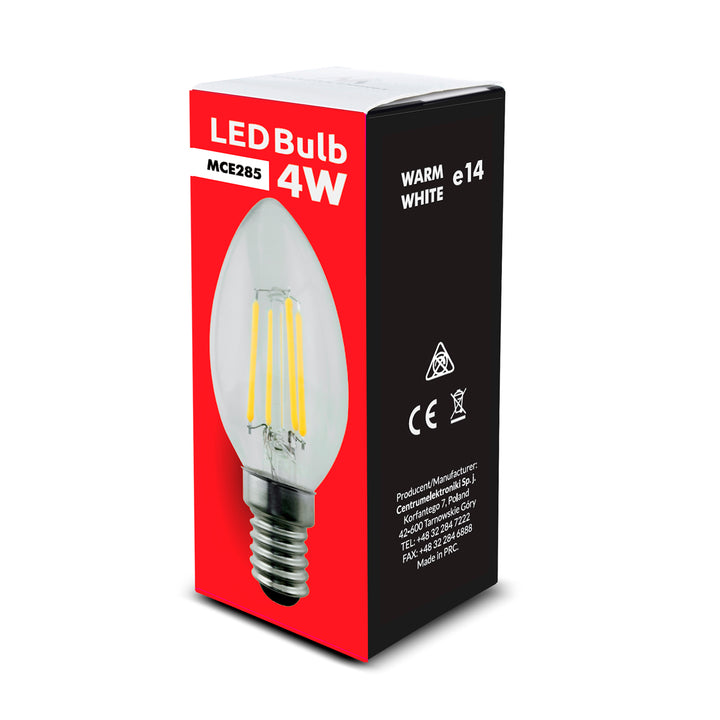 LED izzó E14, 4W 230V Maclean Energy MCE285 WW meleg fehér 3000K 400lm retro edison dekoratív gyertya C37