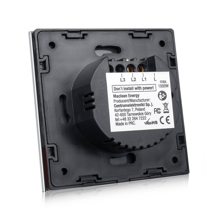 Érintéses fénykapcsoló, egyszemélyes, üveg, fehér, kerek gombbal Maclean Energy MCE702W, méretek 86x86mm, gombos megvilágítással