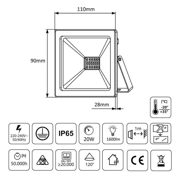 Naświetlacz LED slim 20W, 1600lm semleges fehér (4000K) Maclean Energy MCE520 NW, IP65, PREMIUM