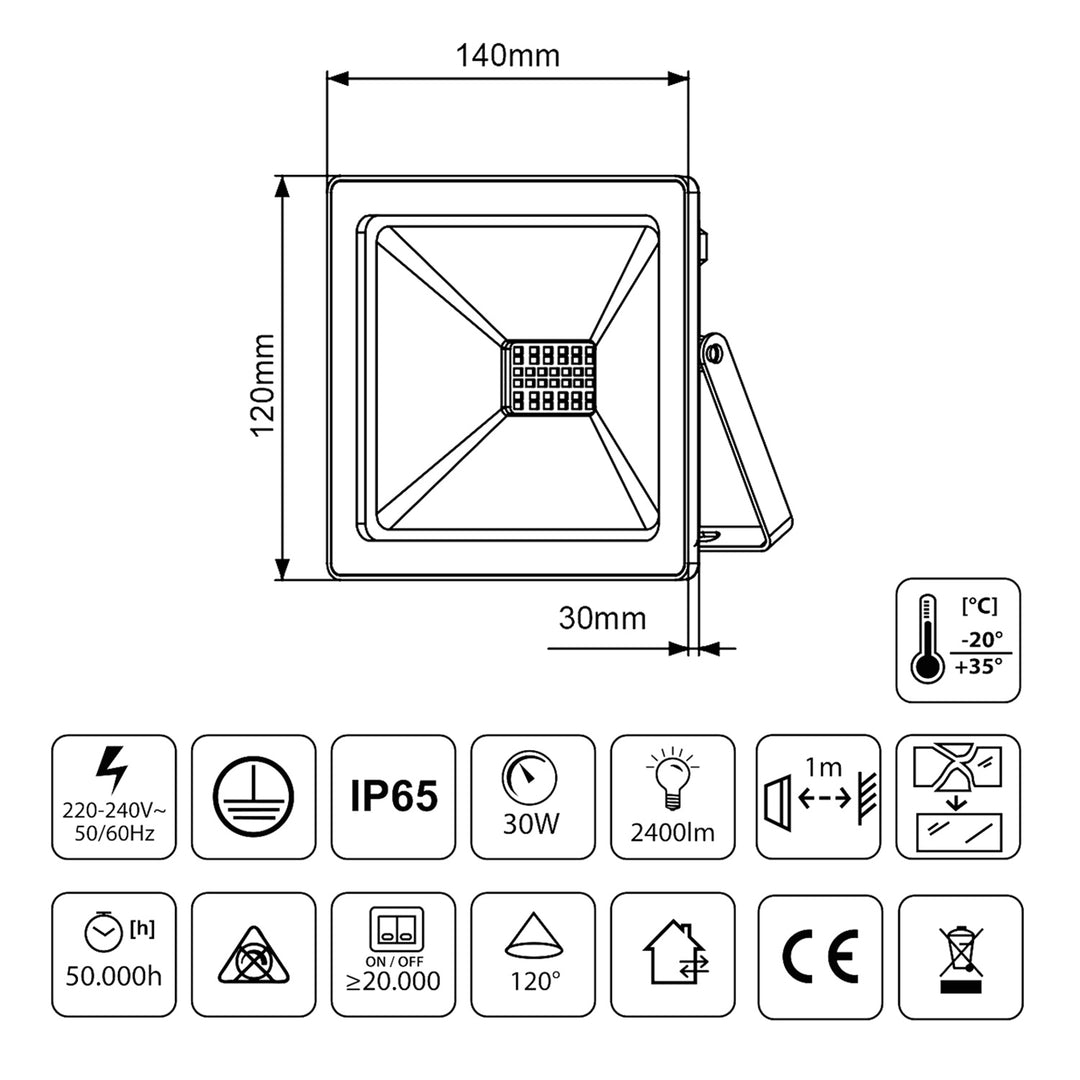 Naświetlacz LED slim 30W, 2400lm Meleg fehér (3000K) Maclean Energy MCE530 WW, IP65, PREMIUM