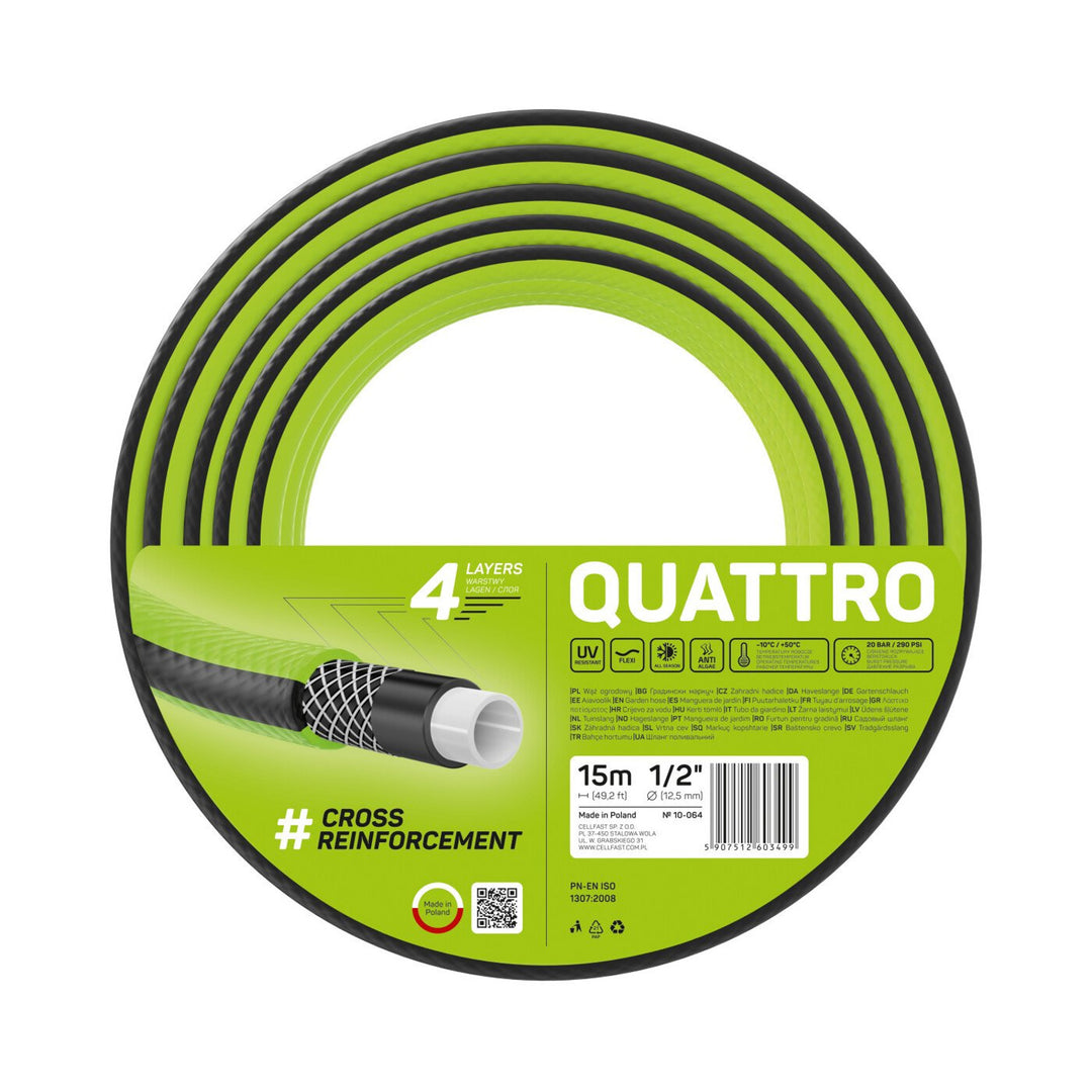Cellfast Quattro 1/2" 15m 4 rétegű keresztezett fonott kerti tömlő