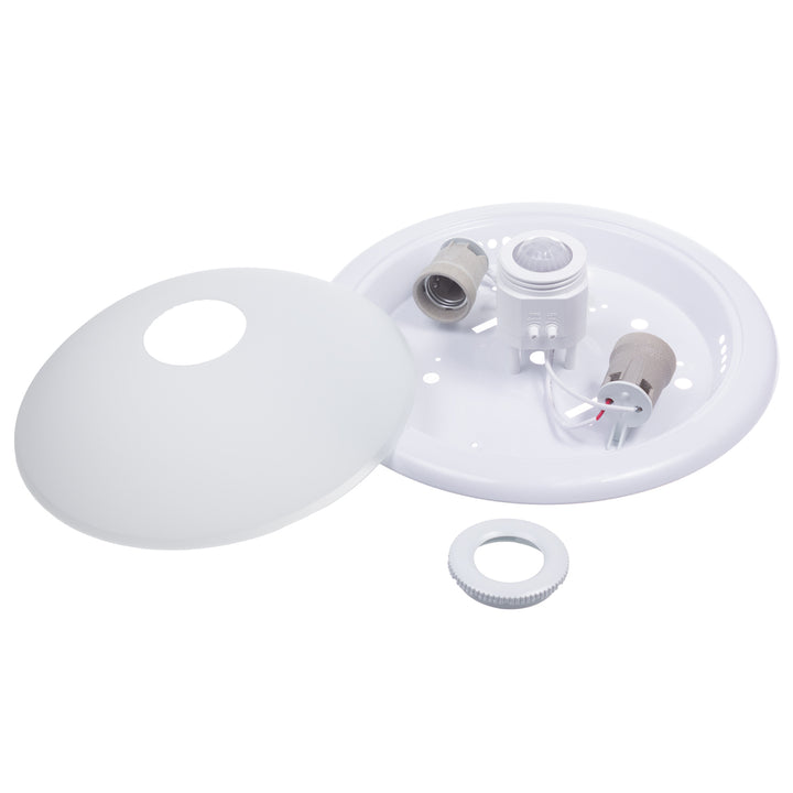 Mennyezeti plafond PIR érzékelővel és cserélhető fényforrással 2x max 40W E27 kupakkal, 220-240V~ 50/60Hz MCE324
