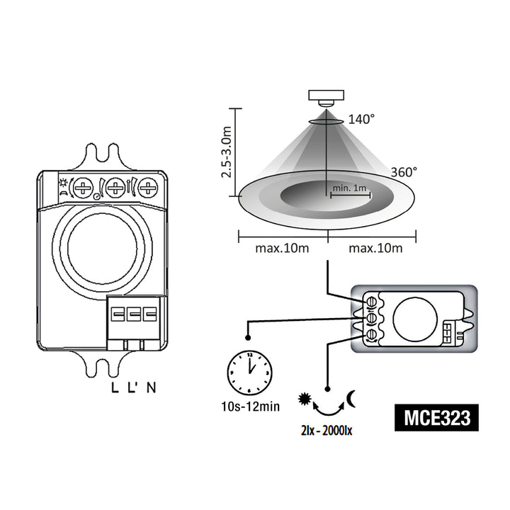 Maclean Energy MCE323 mikrohullámú mozgásérzékelő állítható fényerősséggel, fényidővel és érzékenységgel/működési területtel