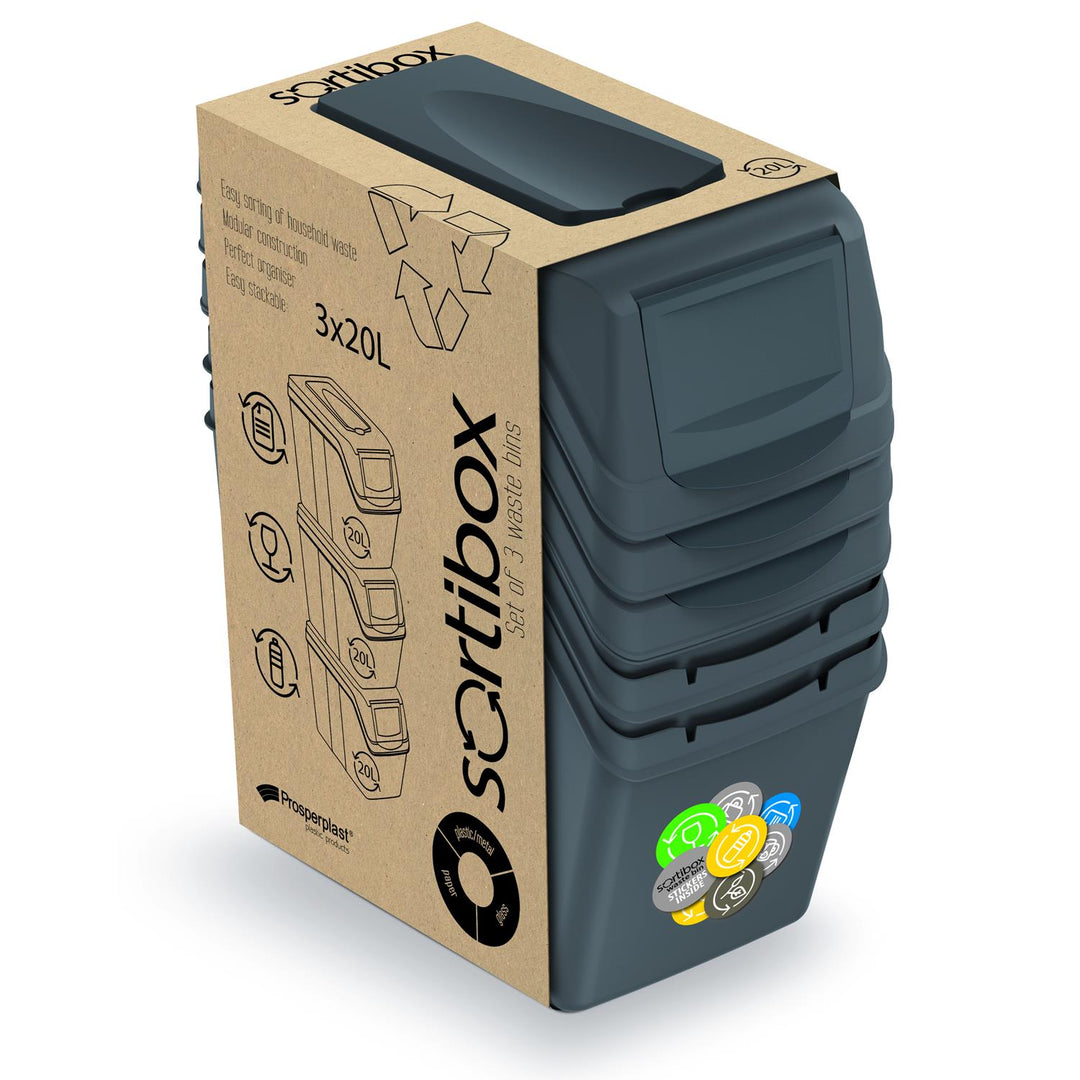Sortibox 3x20L szürke ISWB20S3 újrahasznosító szemetes szett