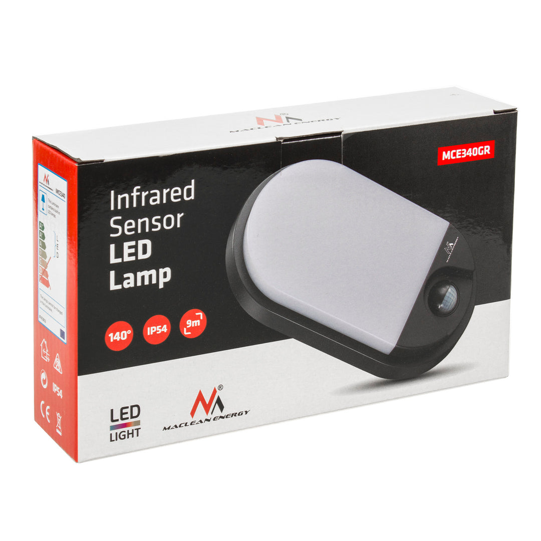 Infravörös mozgásérzékelő LED lámpa MCE340 GR 1100lm 15W IP54 Maclean Energy szín szürke, szín természetes fehér (4000K)