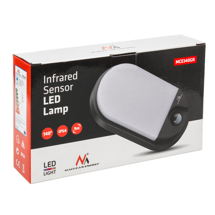 Infravörös mozgásérzékelő LED lámpa MCE340 GR 1100lm 15W IP54 Maclean Energy szín szürke, szín természetes fehér (4000K)