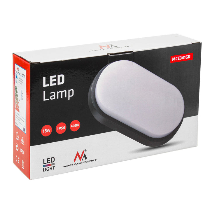 LED fali és mennyezeti lámpa MCE341 GR 1100lm 15W IP54 Maclean Energy szín szürke, szín természetes fehér (4000K)