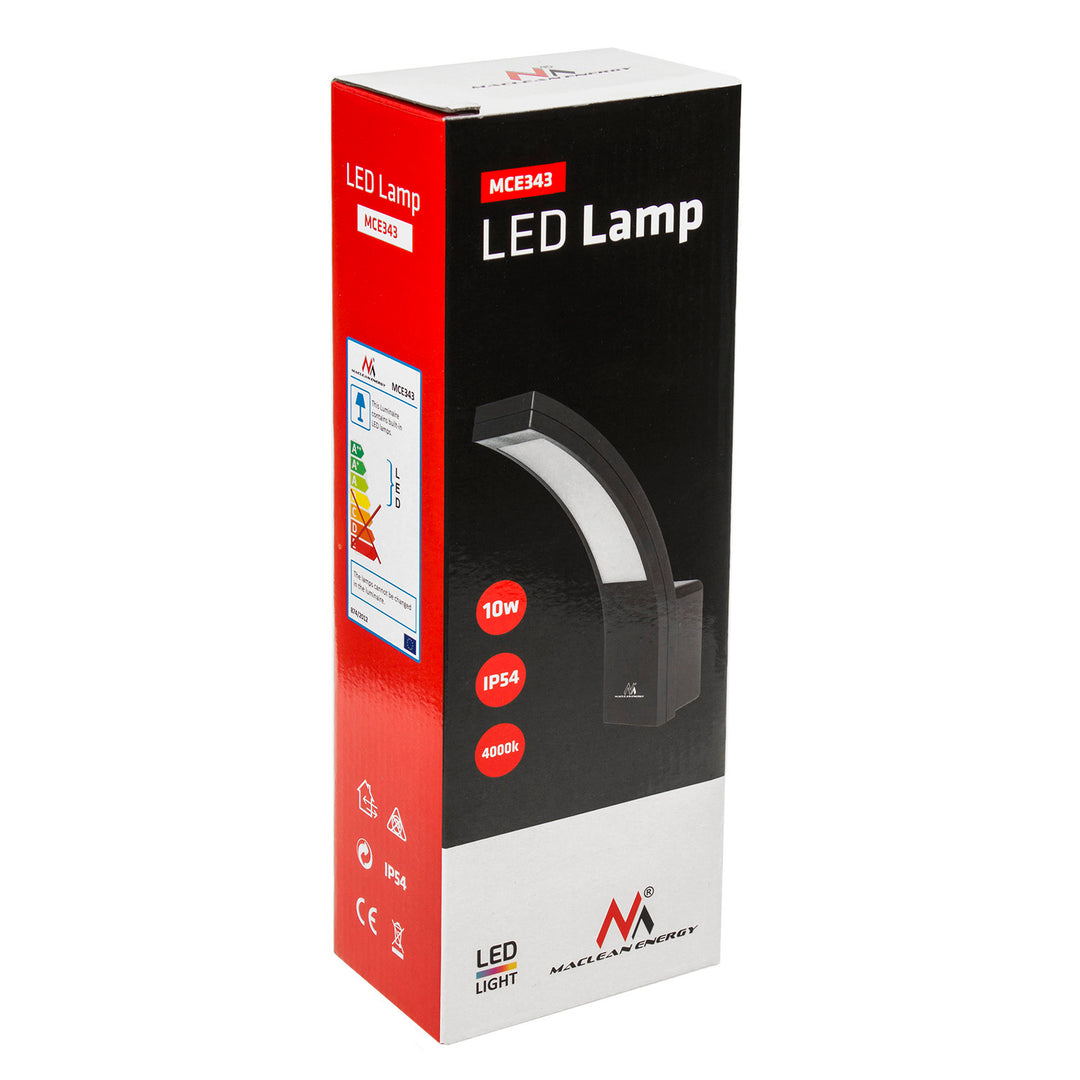 LED homlokzati lámpa MCE343 B 800lm 10W IP54 Maclean Energy fekete szín, természetes fehér (4000K) színben