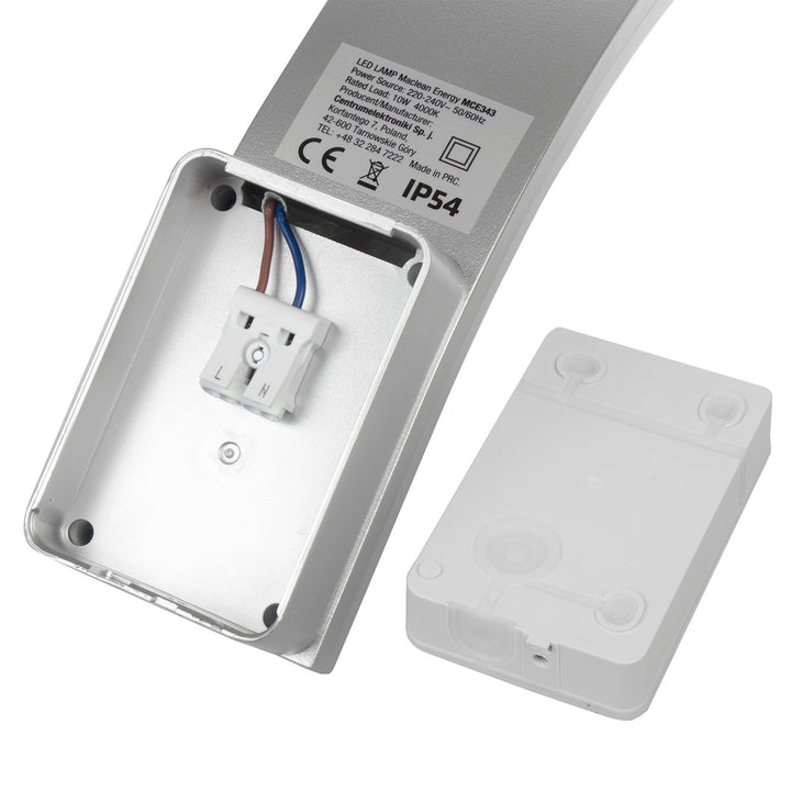 LED homlokzati lámpa MCE343 SV 800lm 10W IP54 Maclean Energy szín ezüst, szín natúr fehér (4000K)