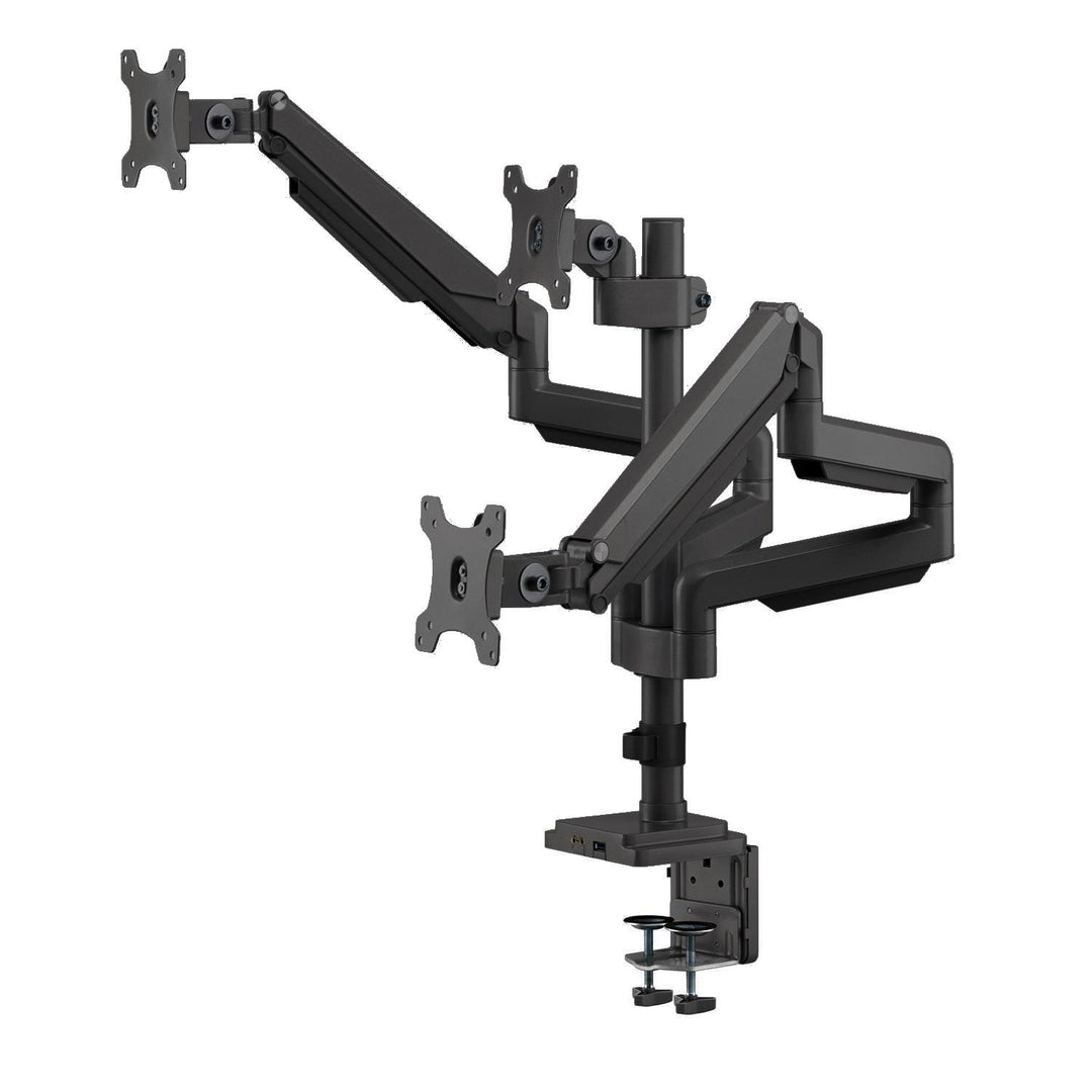 Ergo Office asztali tartó három monitorhoz matt fekete, gázrugóval, 17"-30", 7 kg, 1x USB 3.0, 2x mini-jack, ER-408B