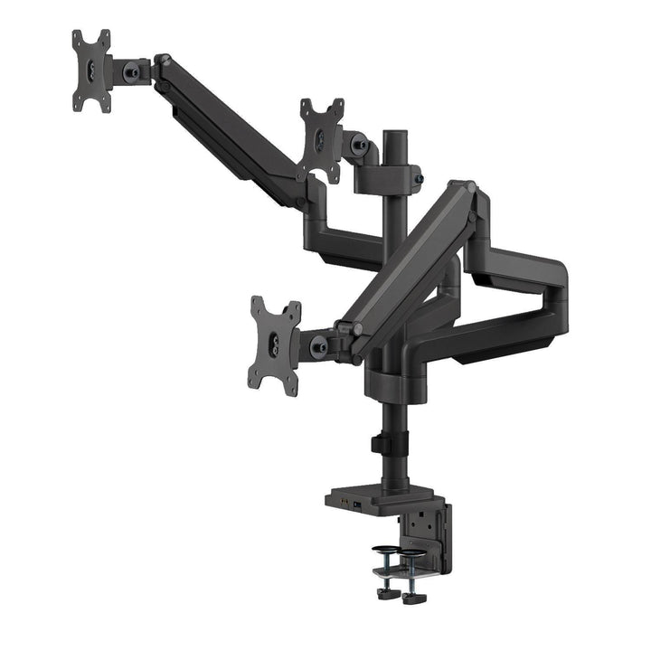 Ergo Office asztali tartó három monitorhoz matt fekete, gázrugóval, 17"-30", 7 kg, 1x USB 3.0, 2x mini-jack, ER-408B