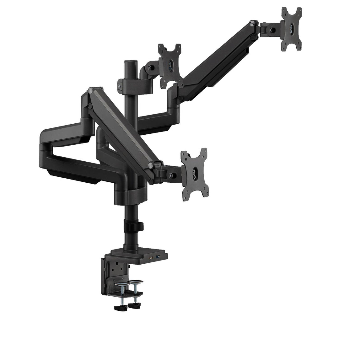 Ergo Office asztali tartó három monitorhoz matt fekete, gázrugóval, 17"-30", 7 kg, 1x USB 3.0, 2x mini-jack, ER-408B