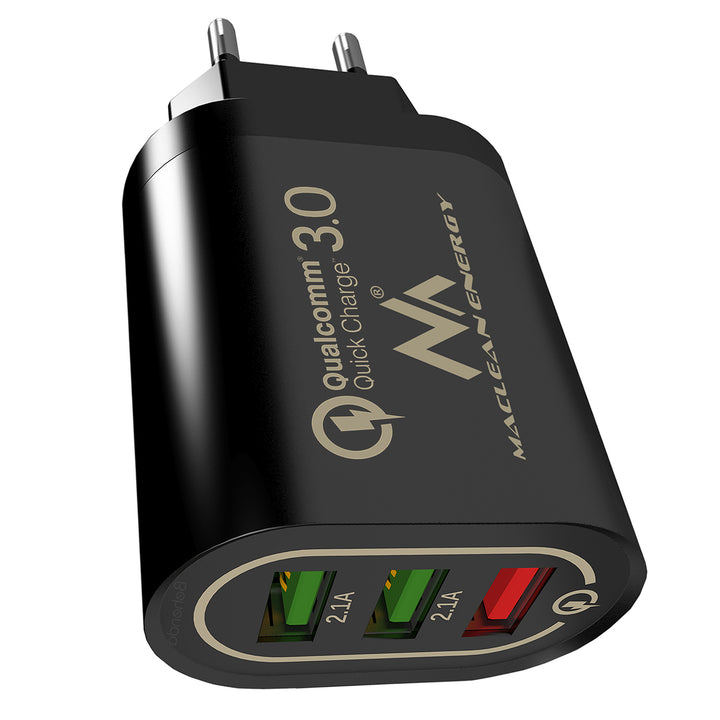 1xQC 3.0 hálózati töltő Maclean Energy MCE479 B - fekete Qualcomm Quick Charge QC 3.0 - 3.6-6VV/3A, 6-9V/2A, 9-12V/1.5A és 2 5V/2.1A aljzat