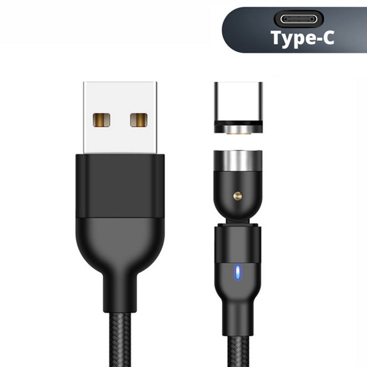 Mágneses USB C 3in1 - 1m-es szögkábel Maclean Energy MCE474 fekete színben, támogatja a 9V/2A, 5V/3A gyorstöltést, nejlon fonott,