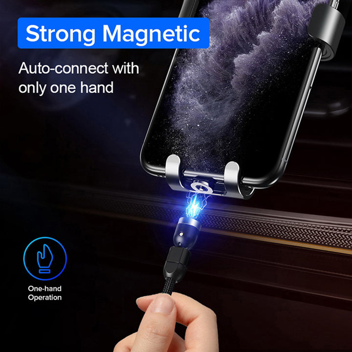 Mágneses USB C 3in1 - 2m-es szögletes kábel Maclean Energy MCE475 fekete színben, támogatja a 9V/2A, 5V/3A gyorstöltést, nejlon fonott,