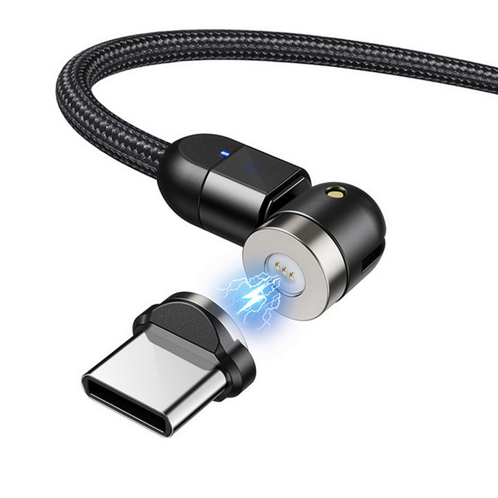Mágneses USB C 3in1 - 2m-es szögletes kábel Maclean Energy MCE475 fekete színben, támogatja a 9V/2A, 5V/3A gyorstöltést, nejlon fonott,