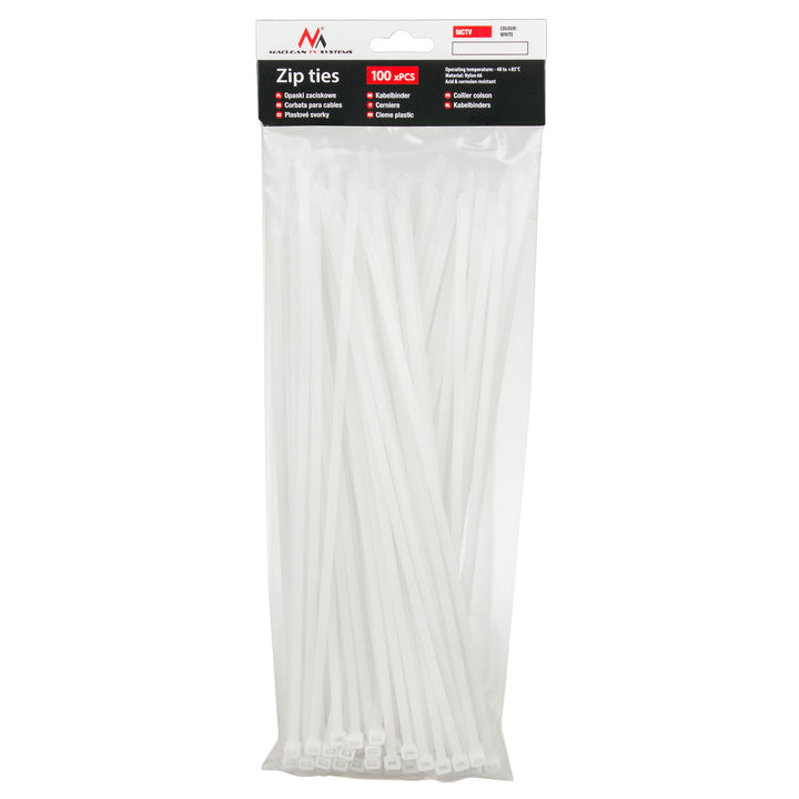 Fogók (100 db) Maclean MCTV-465 W - fehér, 4,8x300mm, UV-álló, felhasználási hőmérséklet - 40 +85 fok C.