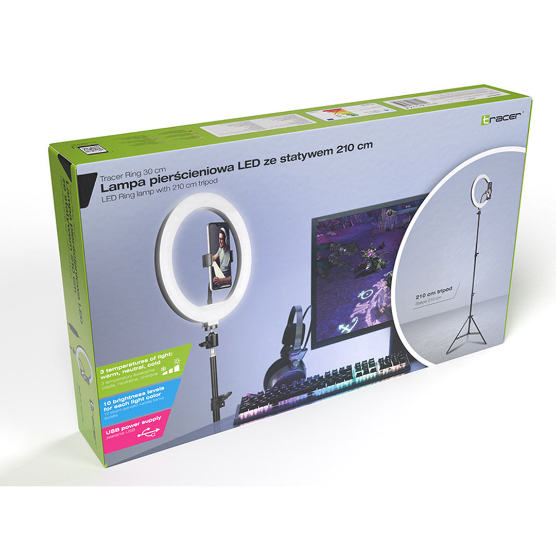 RING 30cm TRACER gyűrűs lámpa 210cm-es állvánnyal