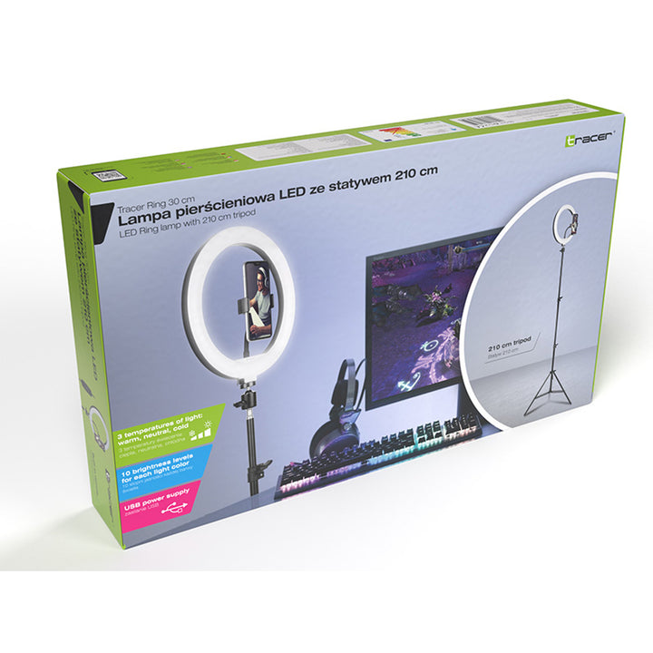 RING 30cm TRACER gyűrűs lámpa 210cm-es állvánnyal