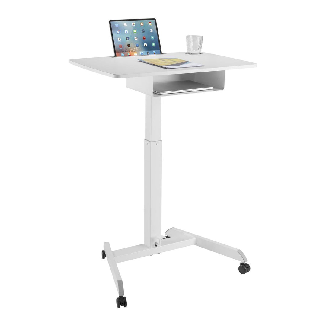 Maclean laptop asztal, állítható magasságú, fiókos, fehér, álló és ülő munkához, max. magasság 113cm - 8kg max, MC-903W