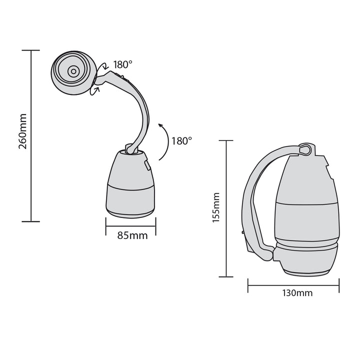 Maclean 3 az 1-ben LED lámpa, kemping, asztal, zseblámpa, 1W, 60-200lm, hideg fehér 6000K, 18650 1500mAh, powerbank funkció MCE298