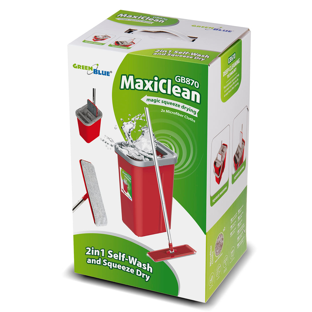 GreenBlue lapos mop vödörrel és csavaróval, két mikroszálas HQ patron, 5,7 l kapacitás, MaxiClean GB870
