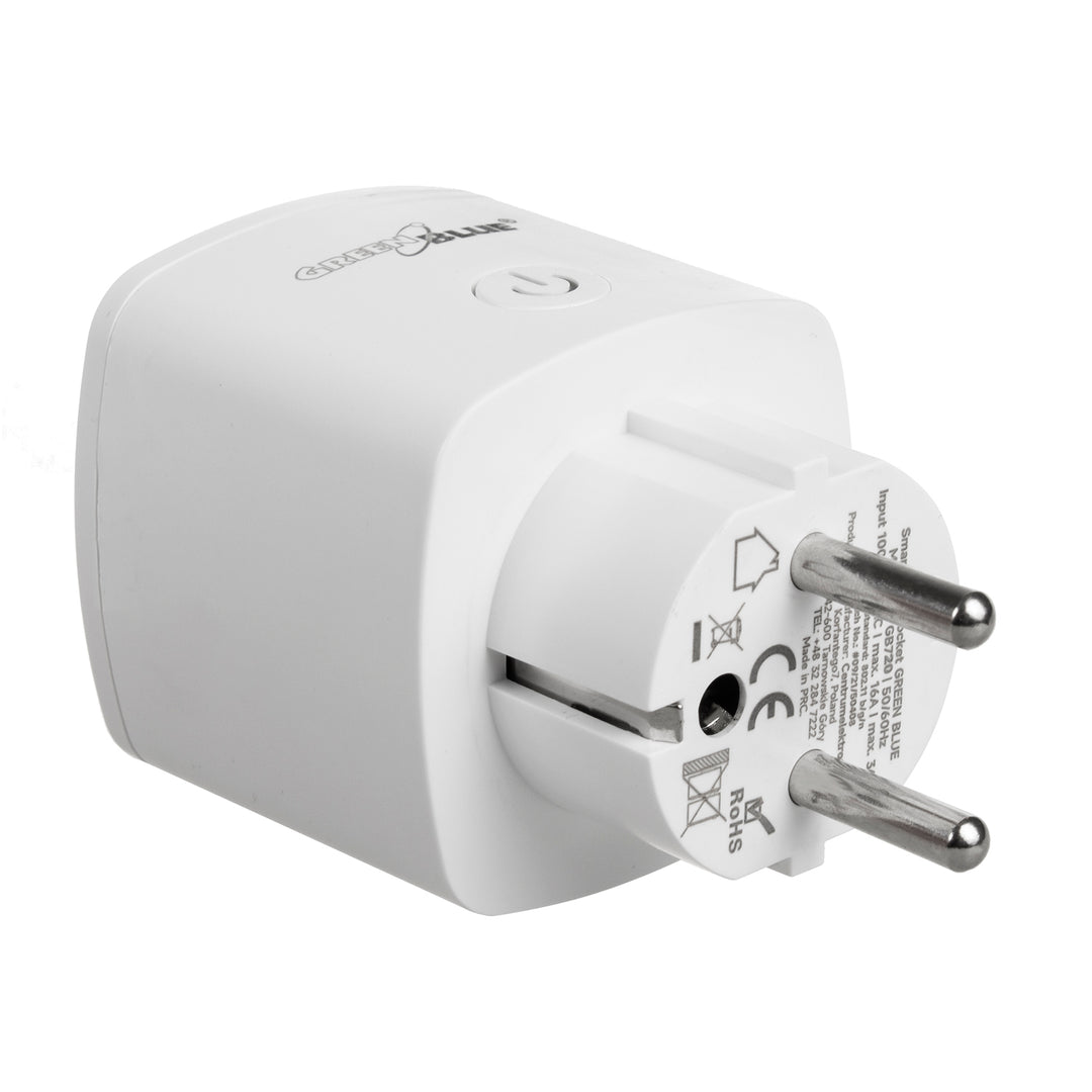GreenBlue WiFi távirányítású konnektor, Android/iOS/Alexa/Google Home, fogyasztás. Energia, időzítő, max. 3680W, F típus, GB720 F