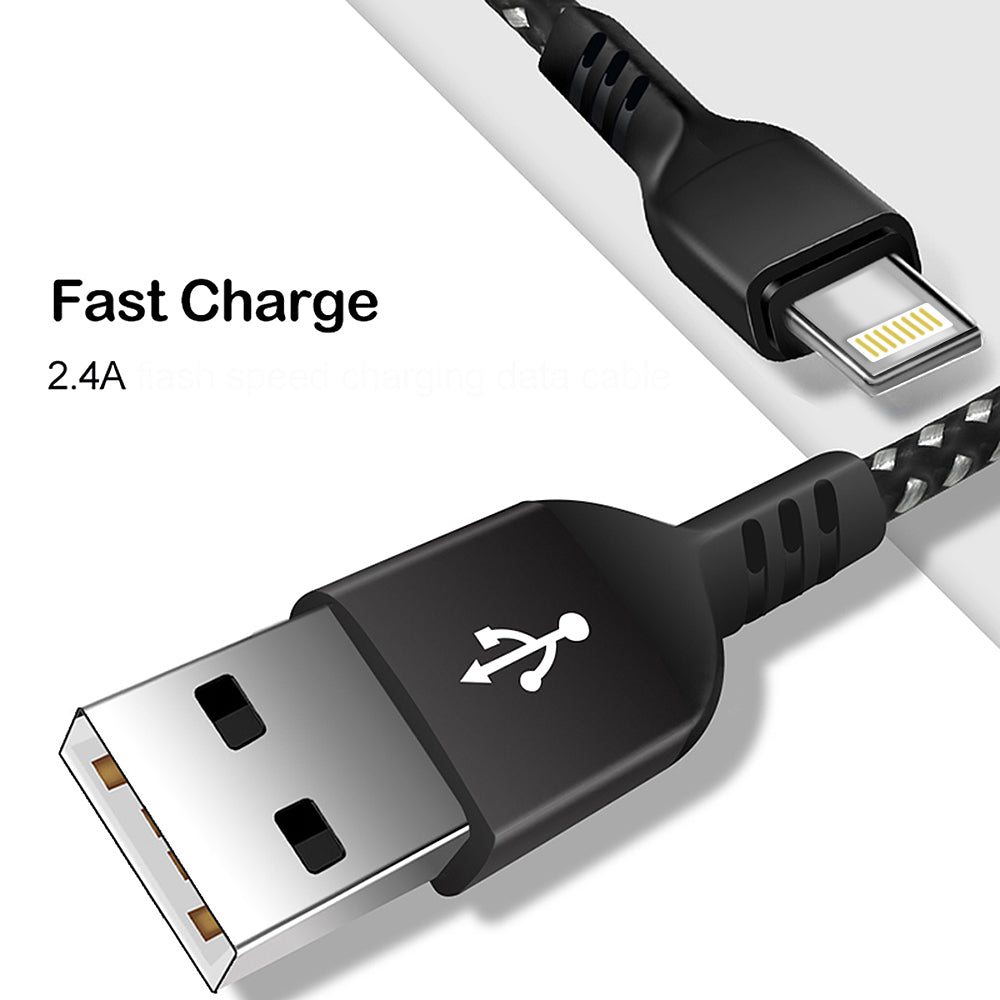 Maclean iPhone kábel, iPhone-hoz, támogatja a 2.4A gyorstöltést, adatátvitelt, 5V/2.4A, fekete, hossza 2m, MCE481