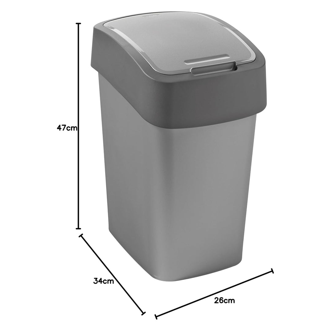 Cuver hulladékgyűjtő, szelektív hulladékgyűjtő, fedéllel, szürke, ezüst keret, 25L, Flip Bin