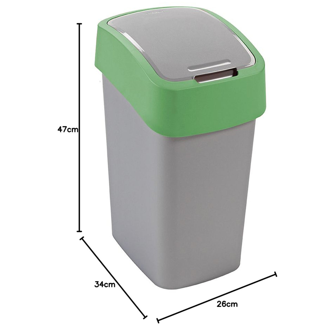 Cuver hulladékgyűjtő, szelektív hulladékgyűjtő, fedéllel, szürke, zöld keret, 25L, Flip Bin
